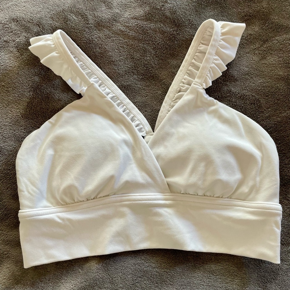 Aerie White Ruffled Sports Bra